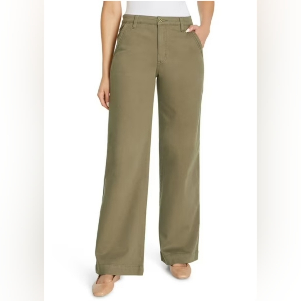 Nine West Chino Style Wide-Leg Pants in Olive Sz 24